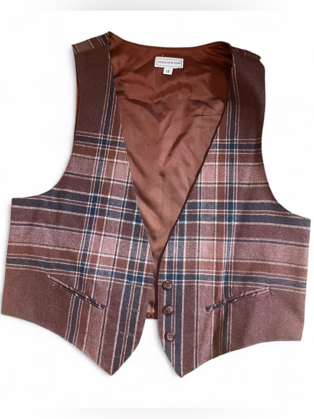 Vintage Wool Plaid Brown 90s Academia Vest Top Western Cottagecore Grunge Sz 12